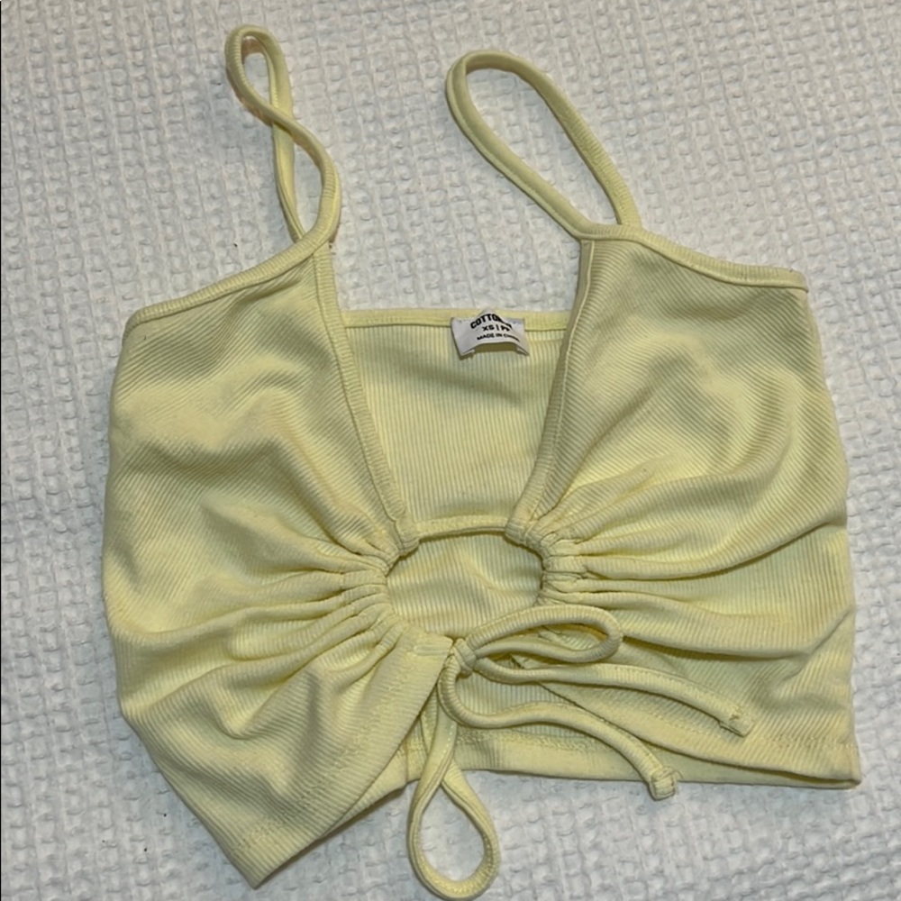 Spaghetti Strap Ribbed Yellow Cropped Tank Top